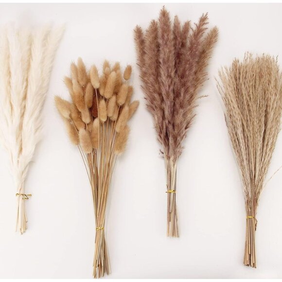 100 PCS Boho Pampas Grass Tails Dried Flowers - Picture 1 of 7